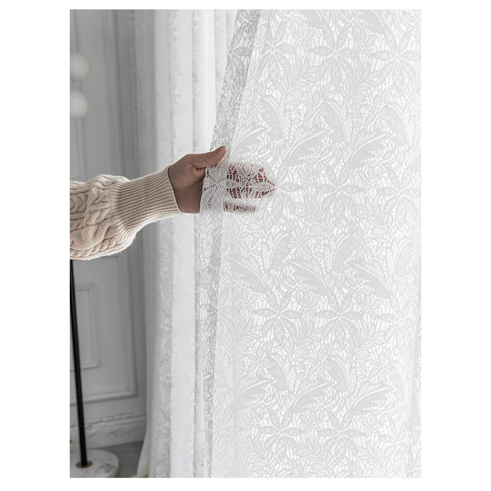 κουρτινα ετοιμη ραμμενη δαντελα λουλουδι N50-λευκη β
