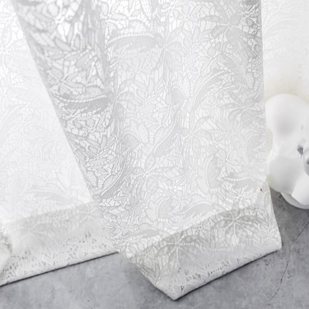 κουρτινα ετοιμη ραμμενη δαντελα λουλουδι N50-λευκη ββ