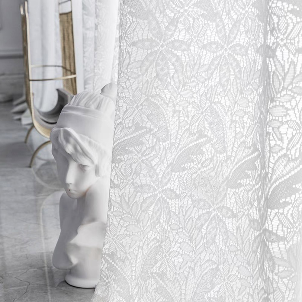 κουρτινα ετοιμη ραμμενη δαντελα λουλουδι N50-λευκη ββφ